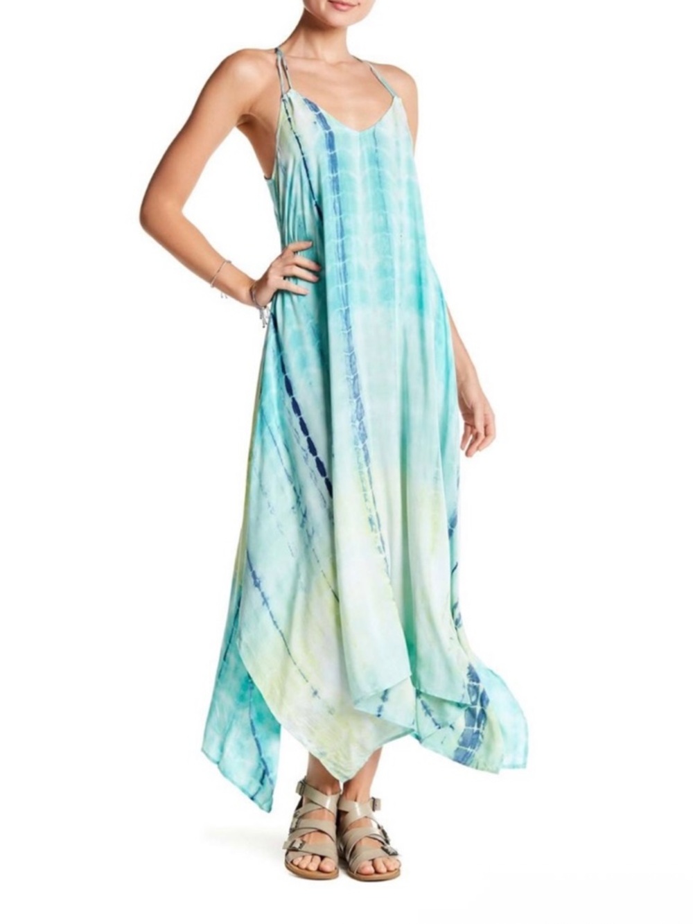 Love Stitch Aqua & Teal Tie-Dye Handkerchief Maxi Skirt
